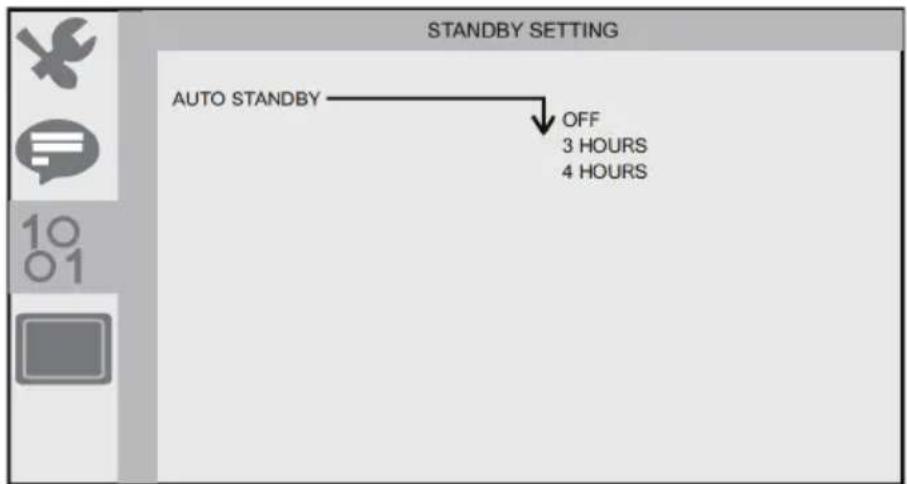 STANDBY SETTING AUTO STANDBY OFF 3 HOURS 4 HOURS