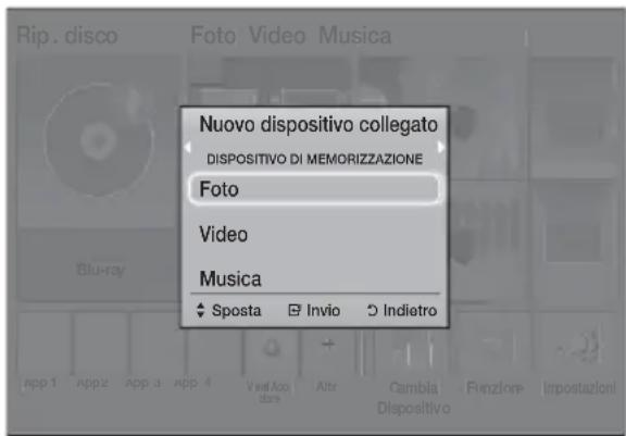 Rip. disco Foto Video Musica Nuovo dispositivo collegato DISPOSITIVO DI MEMORIZZAZIONE Foto Video Musica ◆ Sposta ◆ Invio ◇ Indietro App 1 App2 App 3 App 4 Vest Aoc store Altr Cambia Dispositivo Funziore Impostazioni
