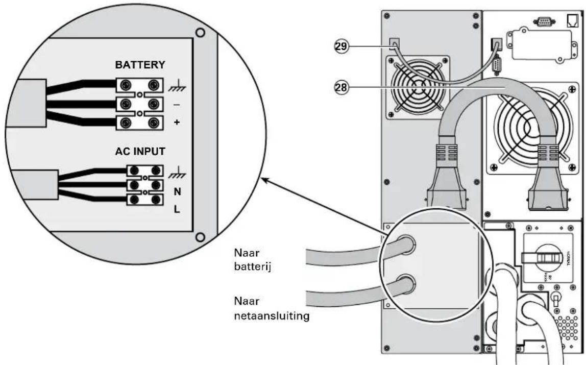 BATTERY + AC INPUT N L 29 28 Naar batterij Naar netaansluiting