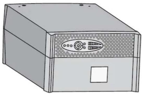 Illustration of a rectangular electronic device with ventilation grilles and a central button (no text or symbols)