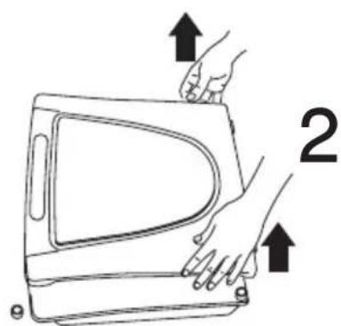 Diagram showing hand positioning of a device with arrows indicating movement, labeled with number 2
