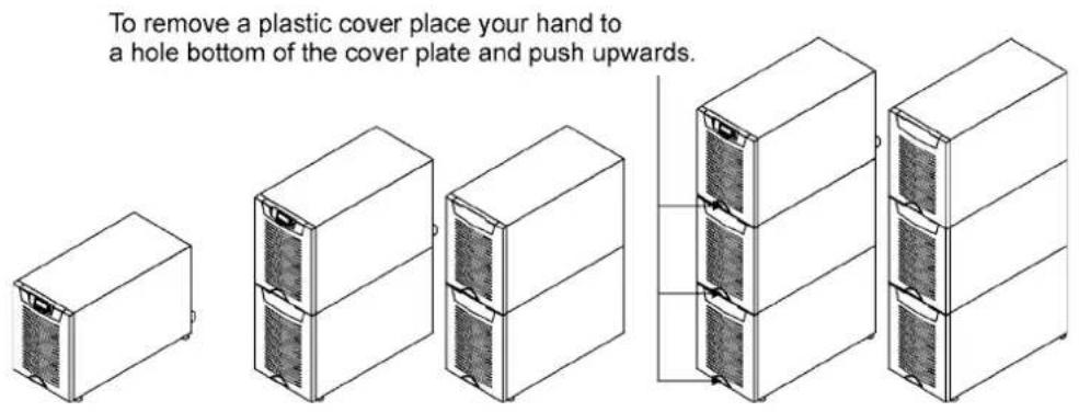 To remove a plastic cover place your hand to a hole bottom of the cover plate and push upwards.