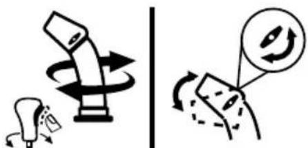 Diagram illustrating a mechanical or electrical component with rotation and clockwise motion, showing a light bulb and its directional arrows.