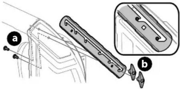 Technical diagram showing a mechanical component with labeled parts (a) and (b), including a detailed inset view.