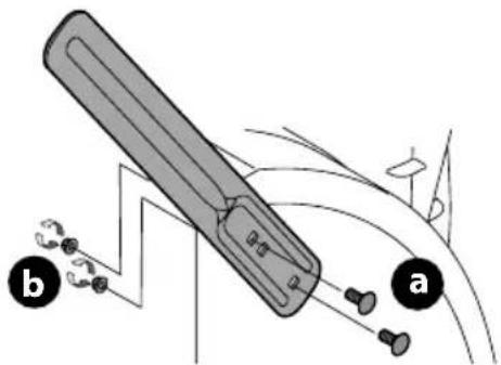 Diagram illustrating a mechanical device with labeled parts (a and b) and directional arrows indicating motion or force.