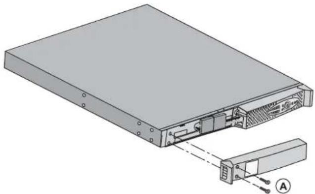 Technical illustration of a server rack with an attached drive unit and labeled component (A), showing internal components without any text or symbols.