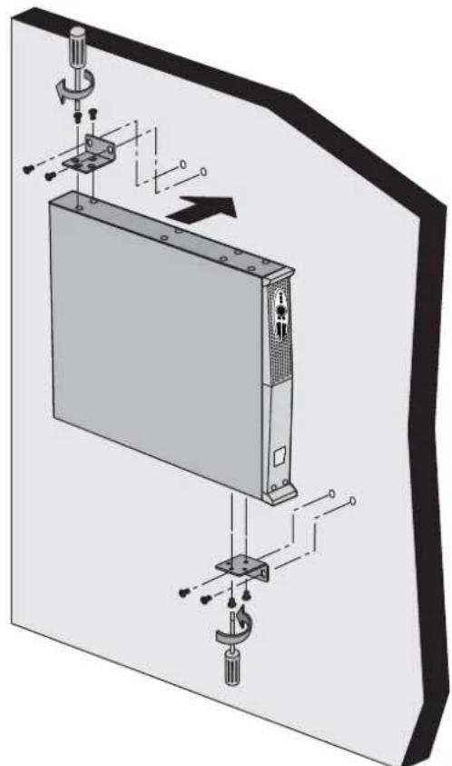Technical diagram of a server rack with mounting hardware and mounting bracket (no text or symbols)