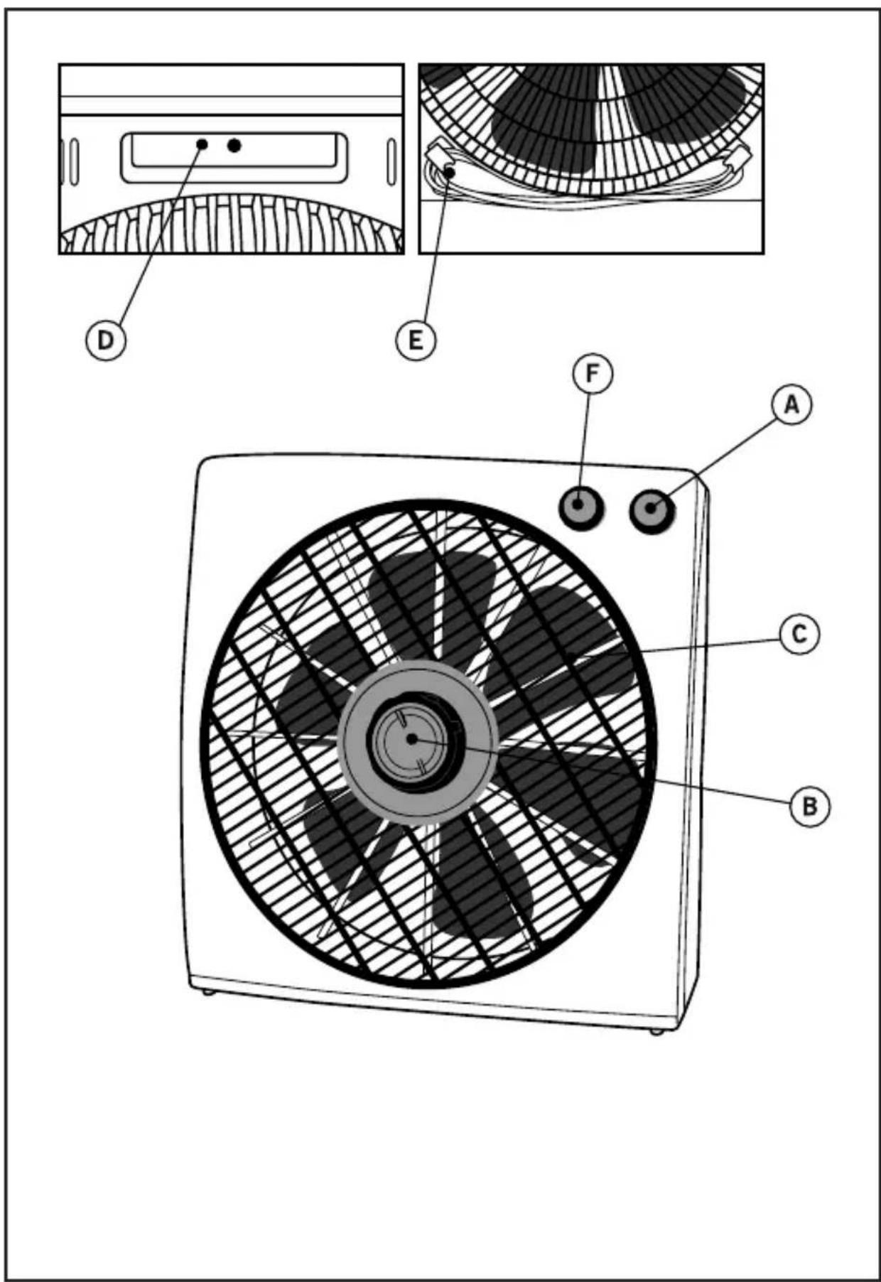 Technical diagram of a front-end fan with labeled components including fan blades, blades, and internal structure details.