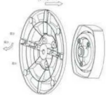 Technical line drawing of a mechanical component with circular and rectangular views (no text or symbols)