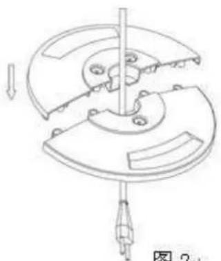 Mechanical component diagram showing a rotating mechanism with a shaft and base, no text or symbols present