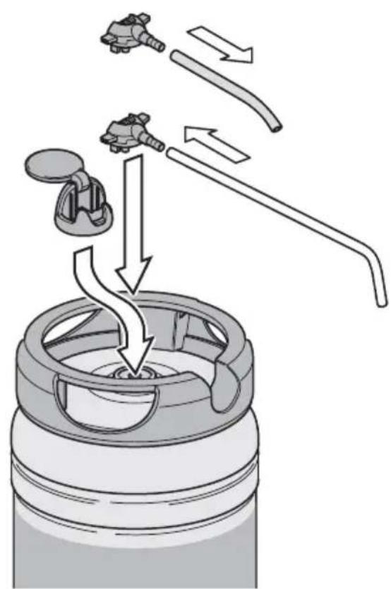 Diagram illustrating a mechanical device with labeled parts and directional arrows indicating motion or flow.