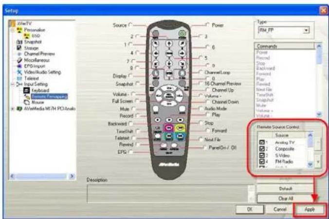 Setup AlveTV Personalize 650 Snapshot Storage Channel Preview Miscellaneous EPG Import Video/Audio Setting Teletext Input Setting Keyboard Remove EnLKoped Mouse AlveMedia METH PCI/Analog Source Power 2 3 1 6 4 5 7 9 Display ChannelLoop 0 16 Channel Preview ChannelUp Volume - Channel Down Audio Mode Play Backward Forward Text/Shift Text/Shift Text/Shift Rewind Next File EPS PanelOn-/ Oil Description Type: RIM_FP Commands Point Record Stop Backend Forward Play Revised Next File Time/Shift Snapshot Mode Volume - Volume - Stop Forward Next File PanelOn-/ Oil Remote Source Control Source 1 Analog TV 2 Composite 3 S-Video 4 FM/Radio OK Cancel Apply