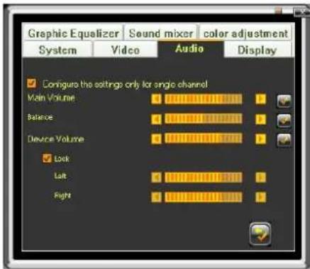 Graphic Equalizer Sound mixer color adjustment System Video Audio Display Configure the settings only for single channel Main Volume Balance Device Volume Lock Left Right