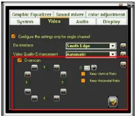 Graphic Equalizer Sound mixer color adjustment System Video Audio Display Configure the settings only for single channel De-Interface Smoth Edge Video Quality Enhancement Automatic Overscan Keep Vertical Ratio Keep Horizontal Ratio