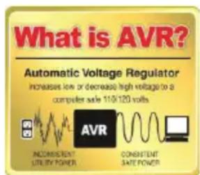 What is AVR? Automatic Voltage Regulator Increases low or decrease high voltage to a computer sale 110/120 volts INCONSISTENT UTILITY POWER AVR CONSISTENT SAFE POWER
