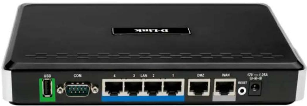 D-TLINK USB COM 4 3 LAN 2 1 DMZ WAN 12V 1.25A RESET