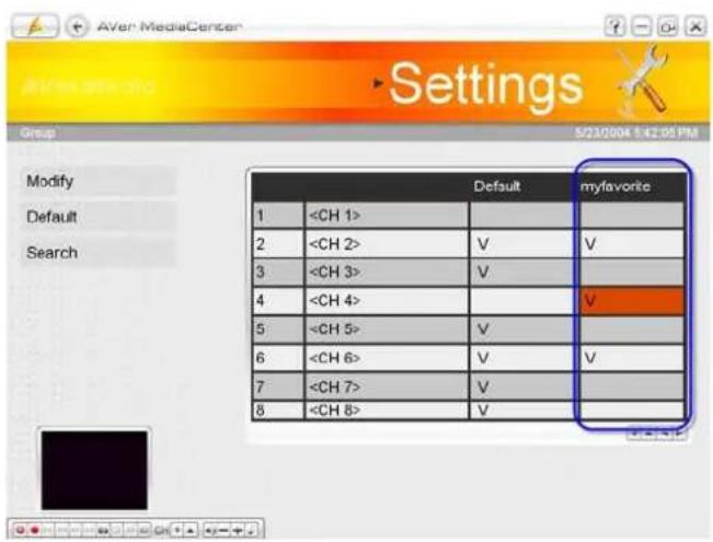 Aver MediaCenter Settings Group 5/23/2004 8:42:00 PM Modify Default Search Default myfavorite 1 2 V V 3 V 4 V 5 V 6 V V 7 V 8 V