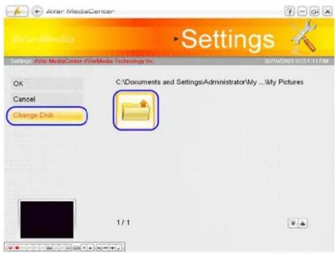 AVar MediaCenter Settings AVer MediaCenter AVerMedia Technology Inc. 02/10/2003 02:51:11PM OK Cancel Change Disk C:\Documents and Settings\Administrator\My ...\My Pictures 1 / 1