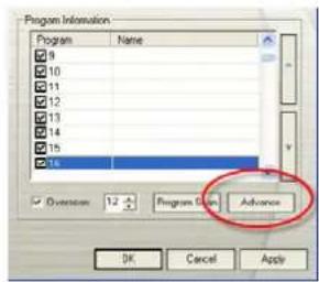 Program Information Program Name 9 10 11 12 13 14 15 16 Overseas 12 Program Guide Advance OK Cancel Apply