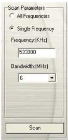 Scan Parameters ○ All Frequencies ● Single Frequency Frequency:(KHz) 533000 Bandwidth:(MHz) 6 Scan