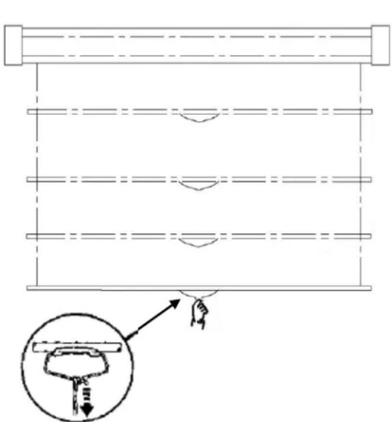 Technical diagram showing a structural frame with horizontal supports and a magnified inset illustrating the component's direction.