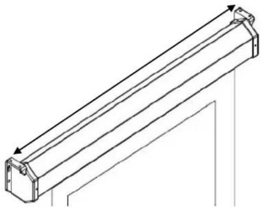 Technical line drawing of a cylindrical mechanical component with mounting brackets (no text or symbols)