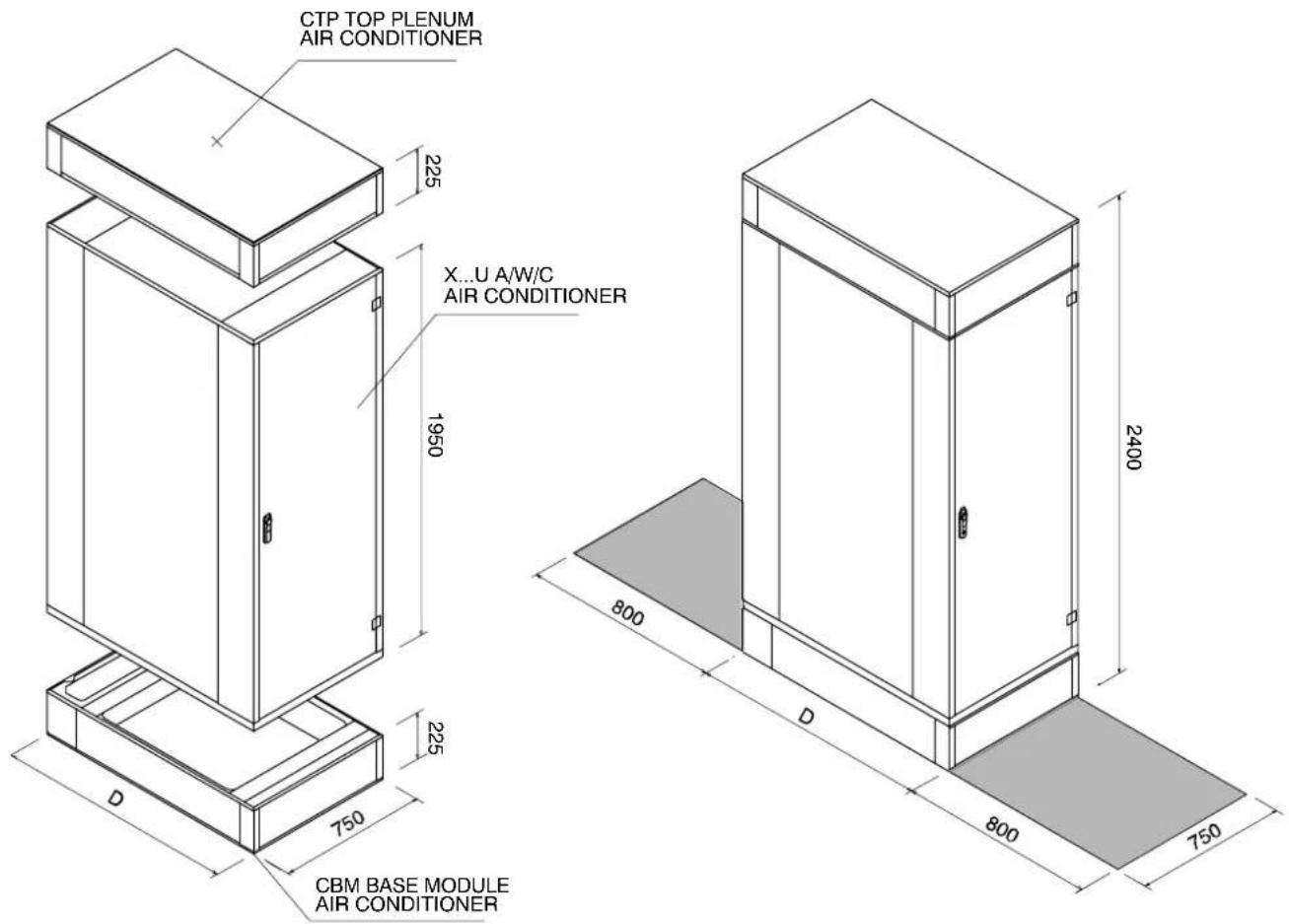 CTP TOP PLENUM AIR CONDITIONER 225 X...U A/W/C AIR CONDITIONER 1950 2400 800 D 750 225 CBM BASE MODULE AIR CONDITIONER 800 750