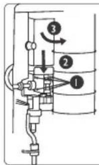 Technical diagram of a mechanical device with numbered components and directional arrows indicating flow or movement.