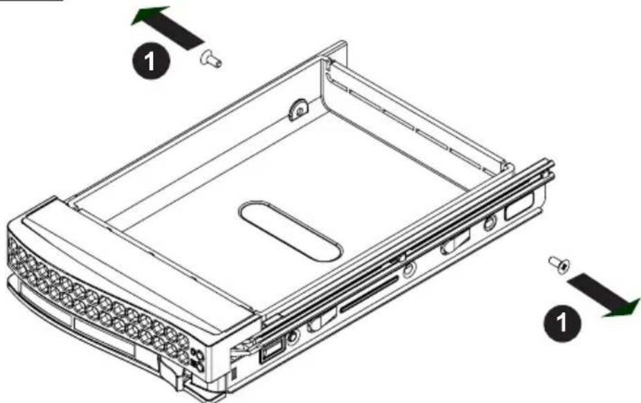 Technical diagram of a server rack with labeled components and directional arrows indicating assembly steps.