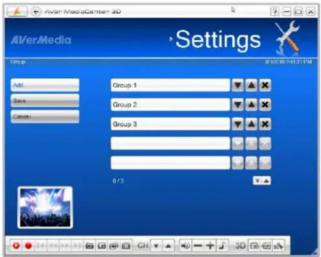 AVerMedia Settings Group Add Save Cancel Group 1 Group 2 Group 3 0 / 3 9/2018 PNE21 PM
