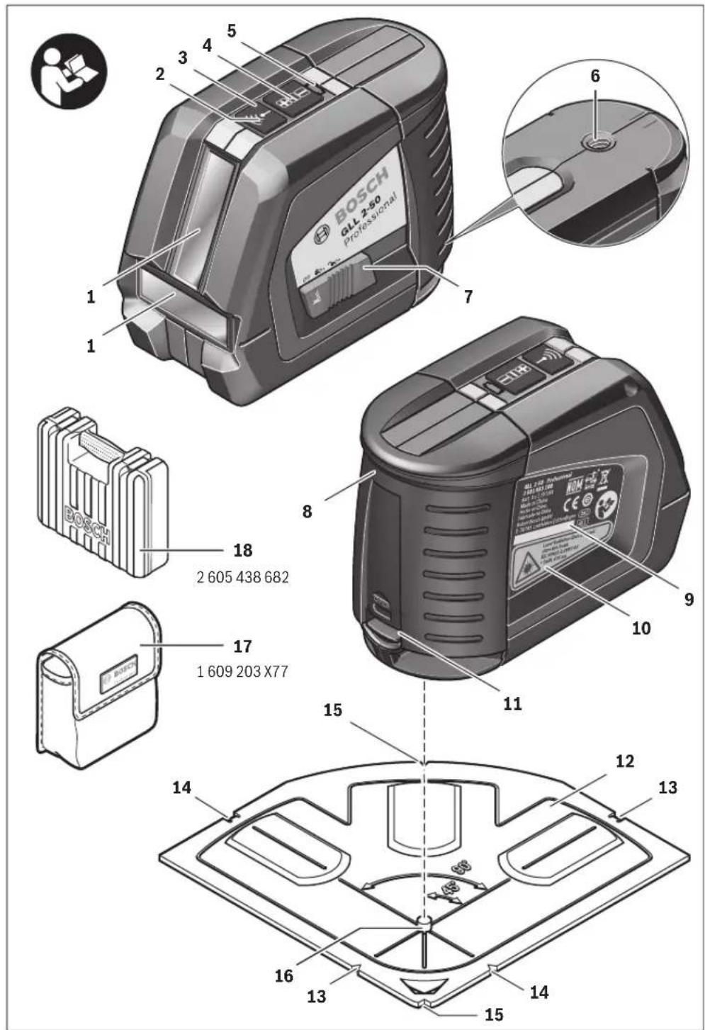BOSCH QL1.2-50 Professional 1 1 2 3 4 5 6 7 8 9 10 11 12 13 14 15 16 13 14 15 17 1609 203 X77 BOSCH BOSCH 2 605 438 682
