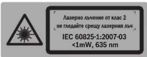 Лазерно лъчение от клас 2 не гледайте срещу лазерния лъч IEC 60825-1:2007-03 <1mW, 635 nm