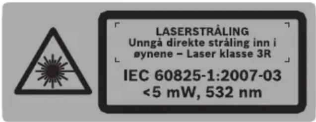 LASERSTRÅLING Unngå direkte stråling inn i øynene - Laser klasse 3R IEC 60825-1:2007-03 <5 mW, 532 nm