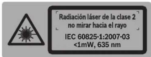 Radiación láser de la clase 2 no mirar hacia el rayo IEC 60825-1:2007-03 <1mW, 635 nm