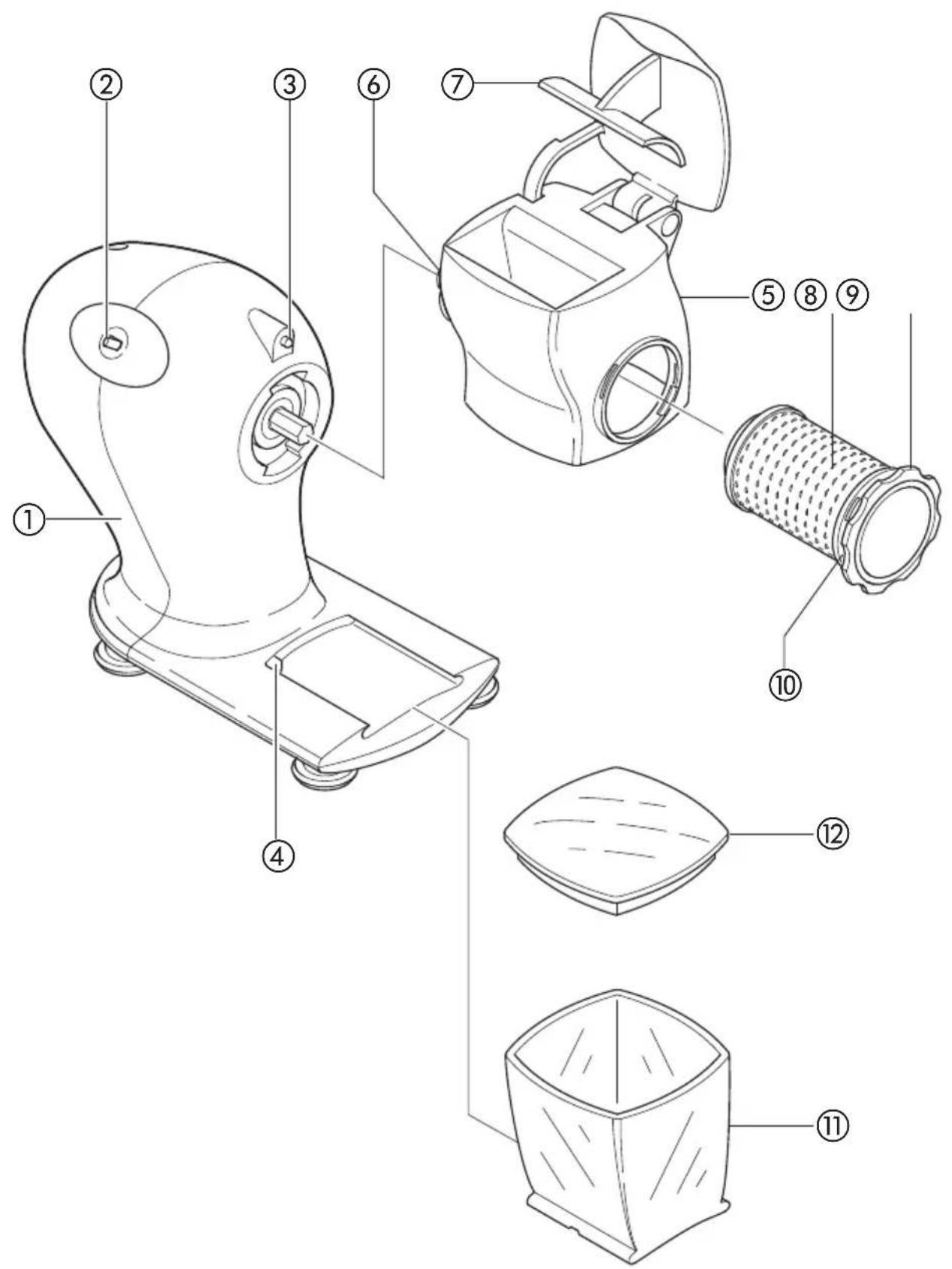 Technical diagram of a cleaning device with numbered parts for identification