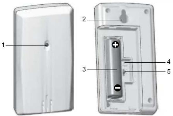 Diagram of a device showing labeled components including a battery, housing, and internal structure
