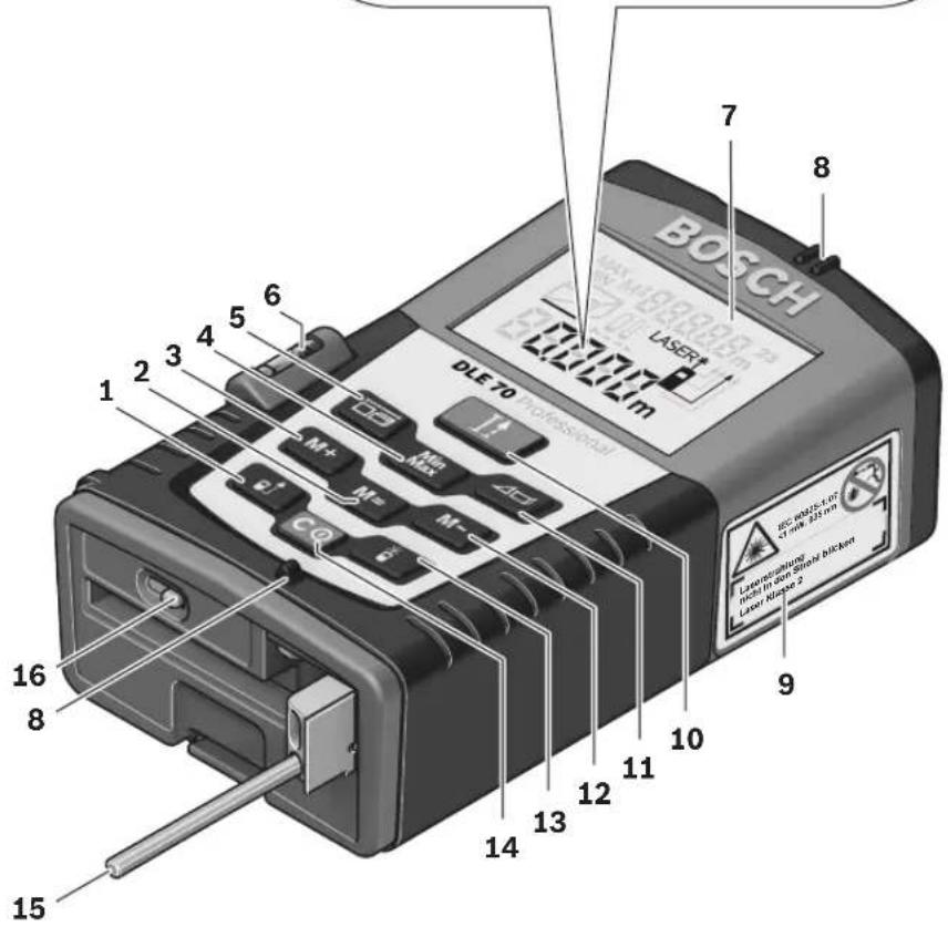 BOSCH LASER DLET 70 Monosensor 16 8 15 12 14 13 12 11 10 9 8 7 6 5 4 3 2 1 2 3 4 5 6 7 8