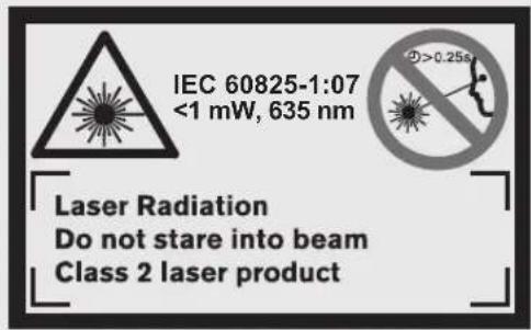 IEC 60825-1:07 <1 mW, 635 nm Laser Radiation Do not stare into beam Class 2 laser product