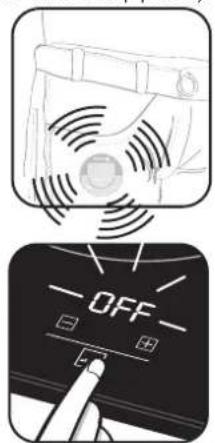 Diagram showing a device with circular waves and a 'OFF' button, likely illustrating an electrical or control mechanism.