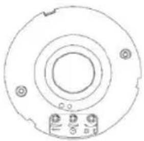 Technical line drawing of a circular mechanical component with mounting holes and a central bore (no text or symbols)