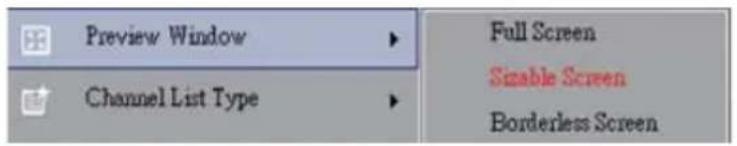 Preview Window Channel List Type Full Screen Sizable Screen Borderless Screen