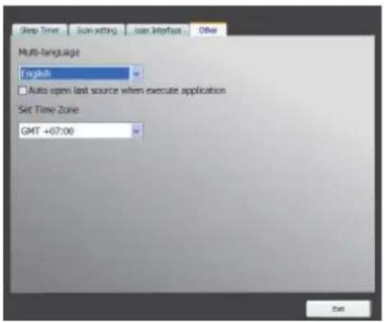 Sleep Time Scan setting user Interface Other Multi-language English Auto open last source when execute application Set Time Zone GMT +07:00 Get
