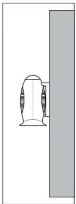 Simple line drawing of a mechanical component connected to a vertical panel (no text or symbols)