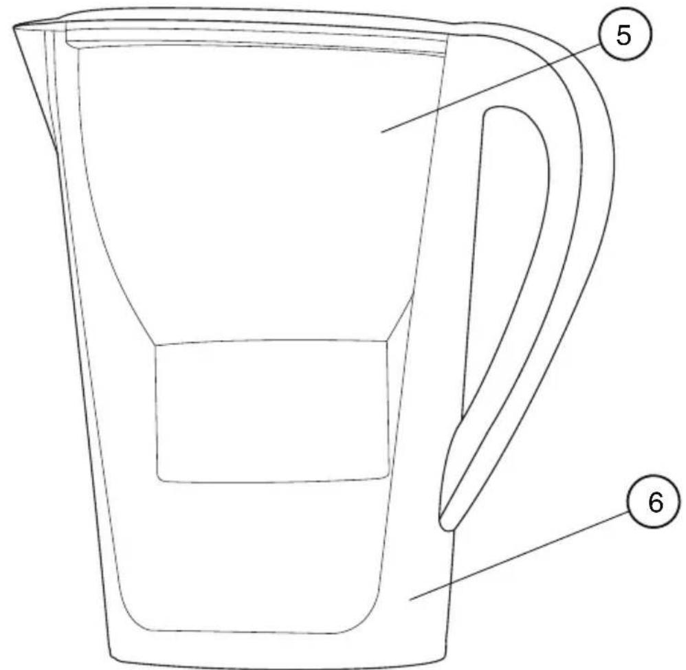 Technical line drawing of a pitcher with numbered parts labeled 5 and 6