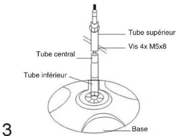 Tube supérieur Vis 4x M5x8 Tube central Tube inférieur Base 3