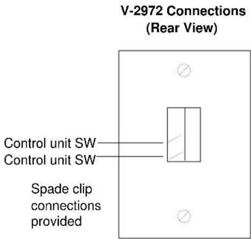 V-2972 Connections (Rear View) Control unit SW Control unit SW Spade clip connections provided