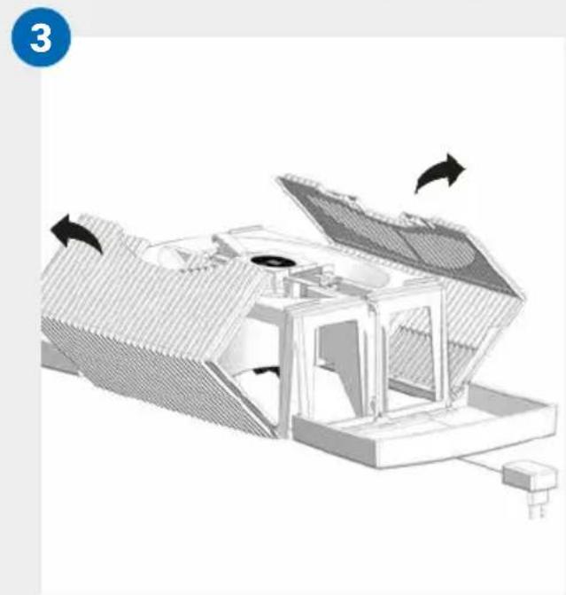 Technical diagram of a mechanical device with airflow arrows indicating movement (no text or symbols present)