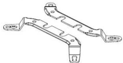 Technical line drawing of two mechanical brackets with mounting holes (no text or symbols)