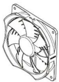 Technical line drawing of a mechanical fan with visible blades and mounting holes (no text or symbols)