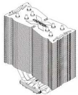 Technical illustration of a heat exchanger or cooling unit with cooling fins and cooling tower (no text or symbols)